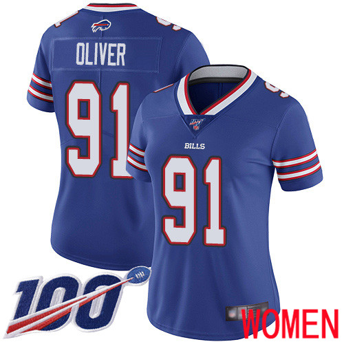 Women Buffalo Bills #91 Ed Oliver Royal Blue Team Color Vapor Untouchable Limited Player 100th Season NFL Jersey